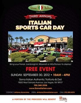 3rd Italian Sports Car Day at Siena Italian Las Vegas 2012 Flyer