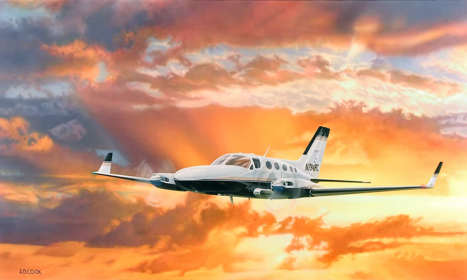 DEPARTURE airplane painting by A.D. Cook 2004