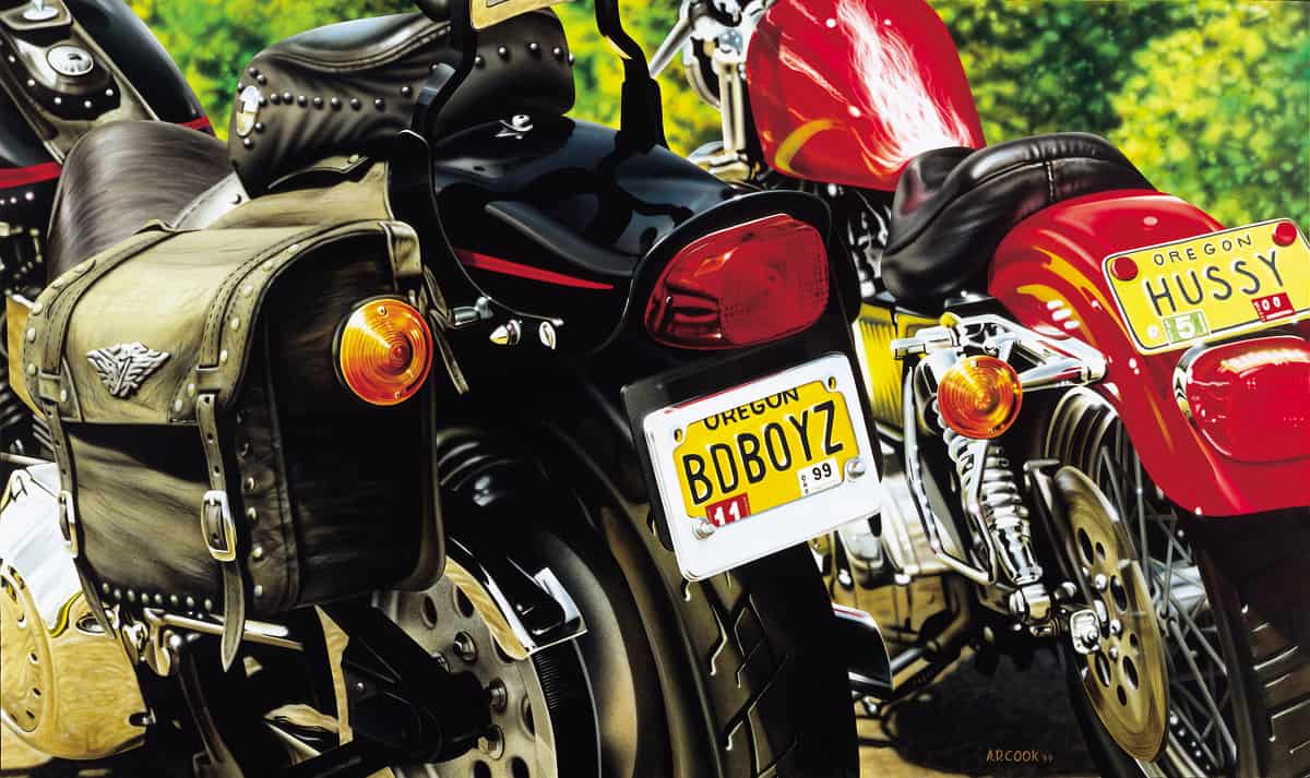 DUET motorcycle painting by A.D. Cook 1999