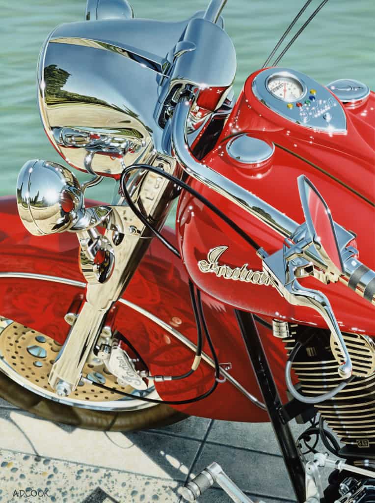 INDIAN SUMMER motorcycle painting by A.D. Cook, 2000