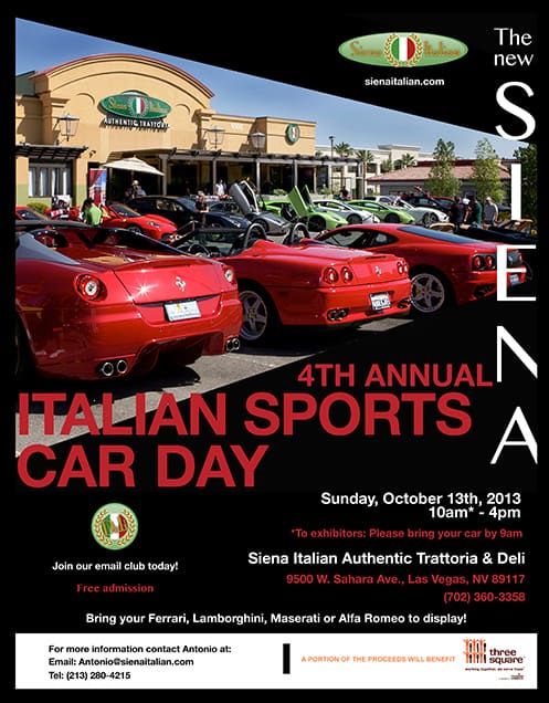 4th Annual Italian Sports Car Day Flyer at Siena Italian Authentic Trattoria, Las Vegas, NV