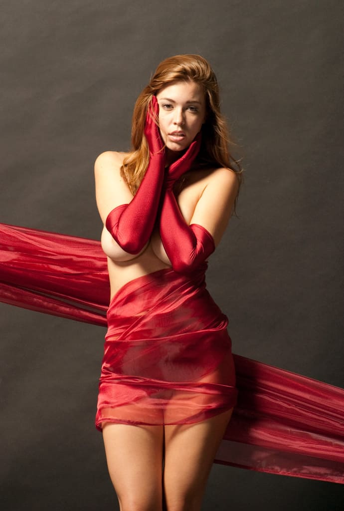 Jess Robinson wrapped in red photo by A.D. Cook