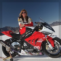 Valerie Thompson with motorcycle