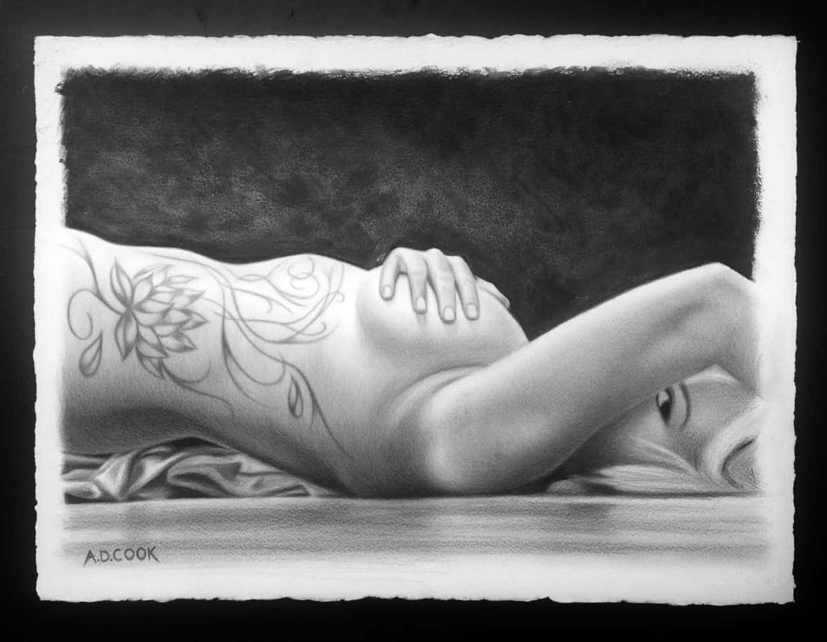 Lotus - graphite figurative art by A.D. Cook