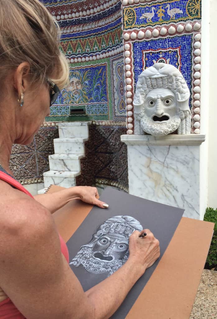 Beti Kristof drawing at the Getty Villa, Malibu, CA