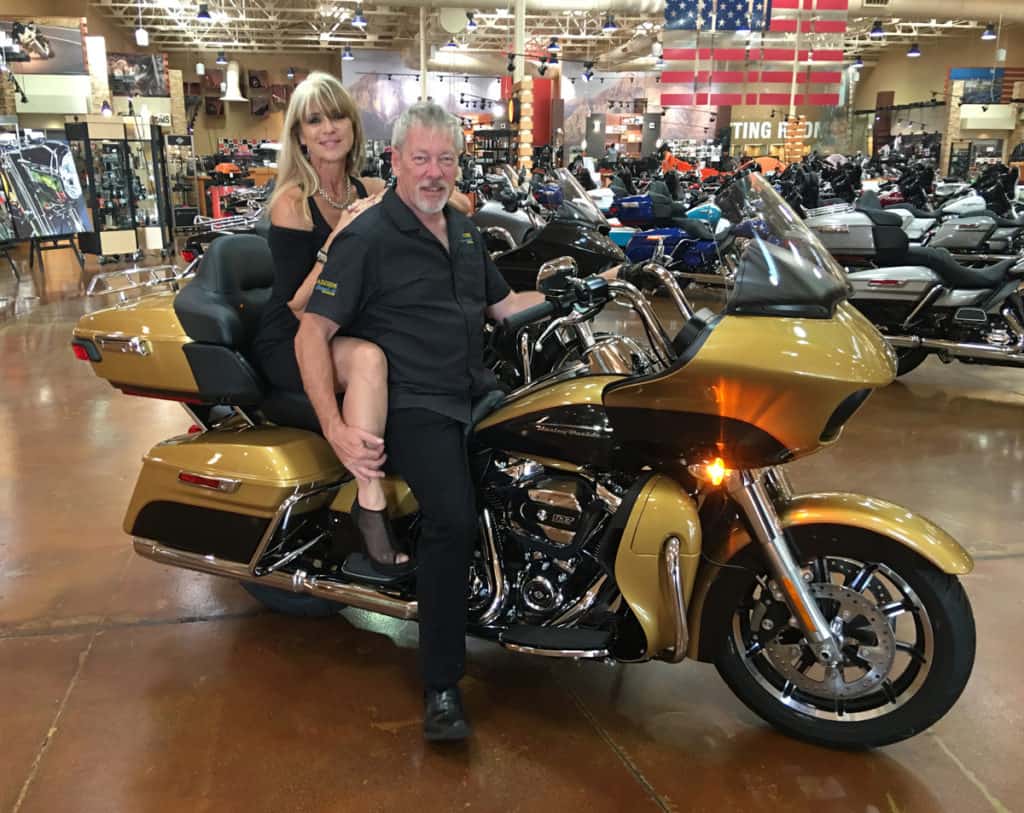 Beti Kristof and A.D. Cook on a H-D Road Glide, Red Rock Harley-Davidson, Las Vegas