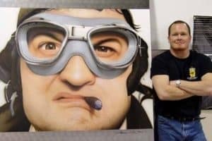 Artist Steve Driscoll with Belushi painting