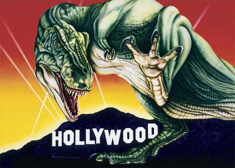 T-REX VISITS HOLLYWOOD wall mural by A.D. Cook for Hollywood Video