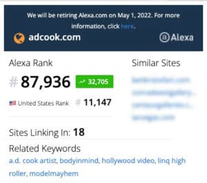 ADCook.com website Alexa Ranking 01/12/22 - 87,936 Global
