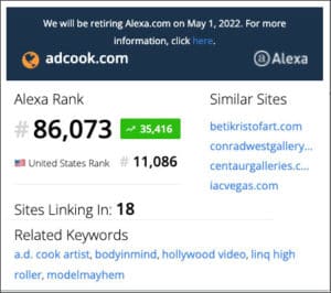 ADCook.com website Alexa Ranking 01/14/22 - 86,073 Global