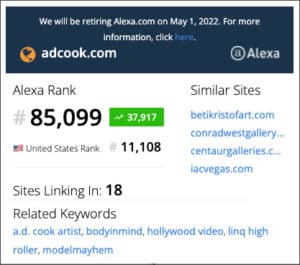 ADCook.com website Alexa Ranking 01/15/22 - 85,0799 Global