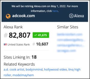 ADCook.com website Alexa Ranking 01/17/22 - 82,807 Global