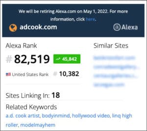 ADCook.com website Alexa Ranking 01/20/22 - 82,519 Global