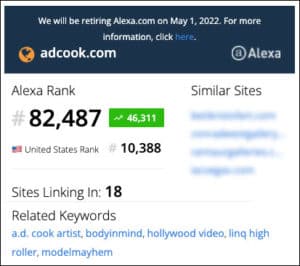 ADCook.com website Alexa Ranking 01/23/22 - 82,487 Global