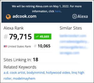ADCook.com website Alexa Ranking 01/20/22 - 82,519 Global