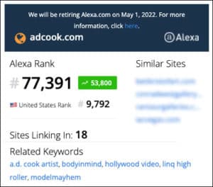 ADCook.com website Alexa Ranking 01/24/22 - 77,392 Global