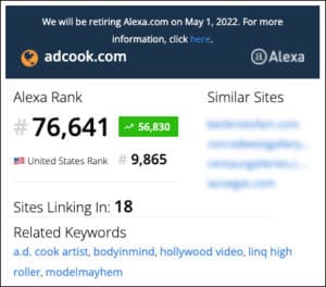 ADCook.com website Alexa Ranking 01/25/22 - 76,641 Global
