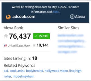 ADCook.com website Alexa Ranking 01/26/22 - 76,437 Global