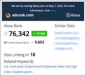 ADCook.com website Alexa Ranking 01/28/22 - 76,342 Global