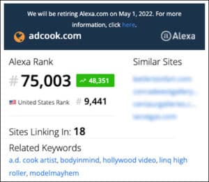 ADCook.com website Alexa Ranking 01/29/22 - 75,003Global