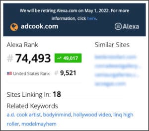ADCook.com website Alexa Ranking 01/31/22 - 74,493 Global