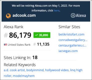 ADCook.com website Alexa Ranking 01/13/22 - 87,179 Global