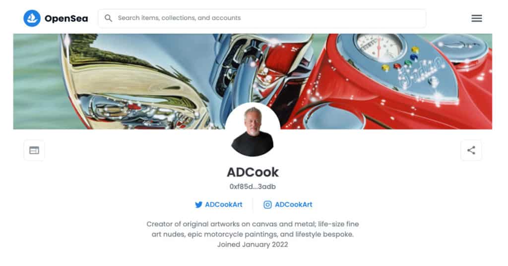 OpenSea/ADCook Profile Screenshot