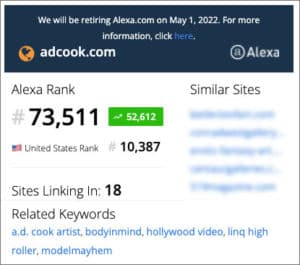 ADCook.com website Alexa Ranking 02/02/22 - 73,511 Global