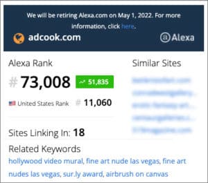 ADCook.com website Alexa Ranking 02/04/22 - 73,008 Global