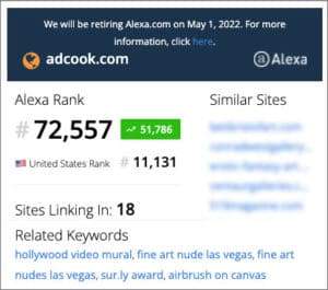ADCook.com website Alexa Ranking 02/05/22 - 72,557 Global