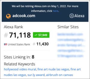 ADCook.com website Alexa Ranking 02/07/22 - 71,118 Global