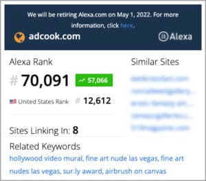 ADCook.com website Alexa Ranking 02/11/22 - 70,091 Global
