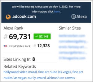 ADCook.com website Alexa Ranking 02/12/22 - 69,731 Global