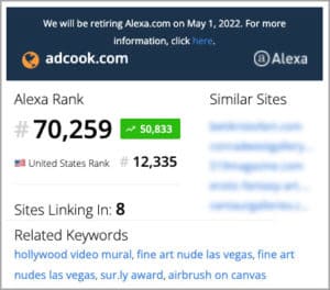 ADCook.com website Alexa Ranking 02/16/22 - 70,259 Global