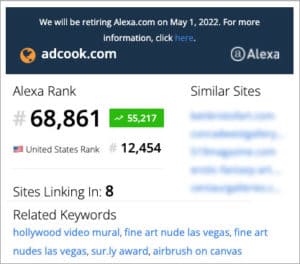 ADCook.com website Alexa Ranking 02/19/22 - 68,861 Global