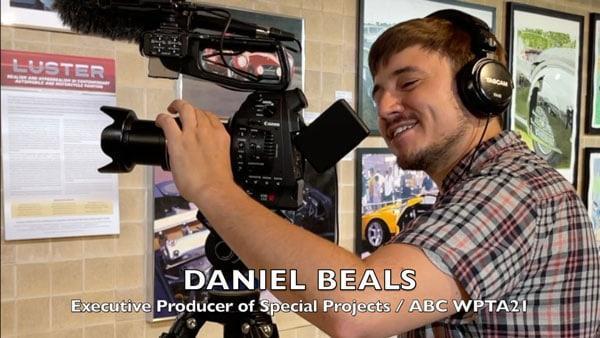 Executive Producer Daniel Beals with ABCNews WPTA21 at Auburn Cord Duesenberg Automobile Museum - 06/16/22