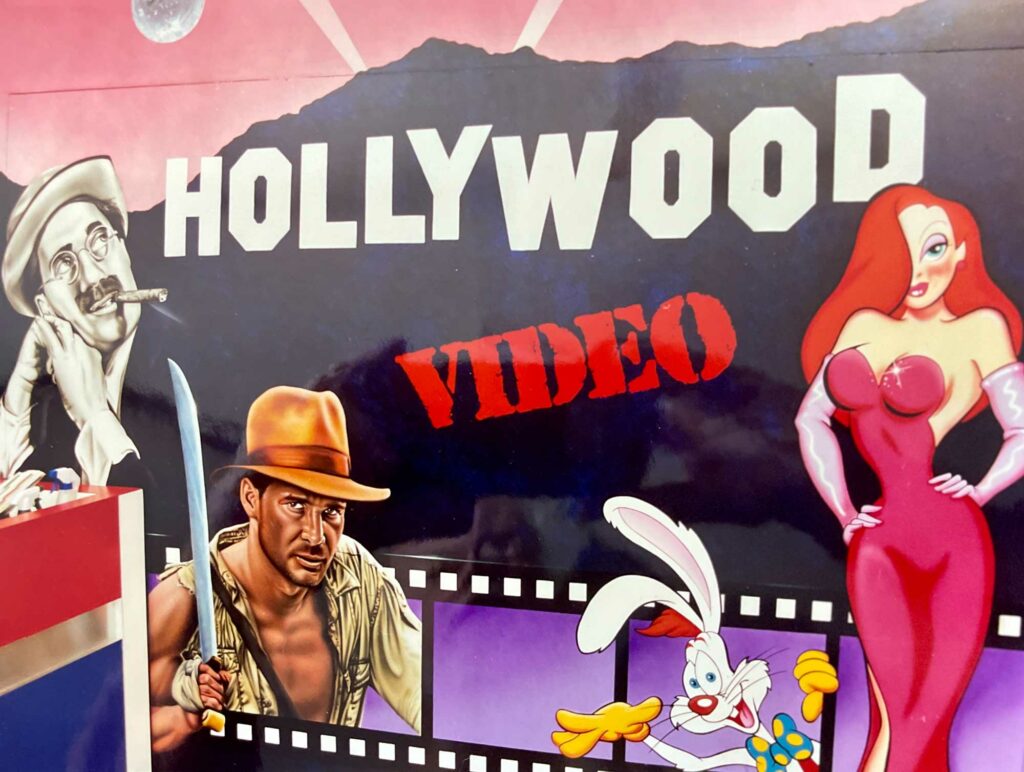 Groucho, Indy, Roger Rabbit, and Jessica Rabbit mural at Hollywood Video, Tigard, Oregon.