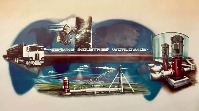 Serving Industries Worldwide mural by A.D. Cook, 1981