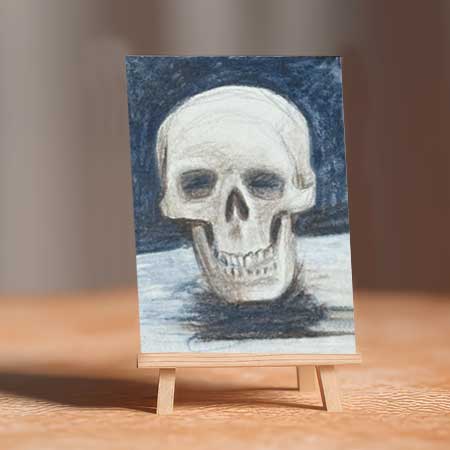 Studio Skull ACEO Card on display easel